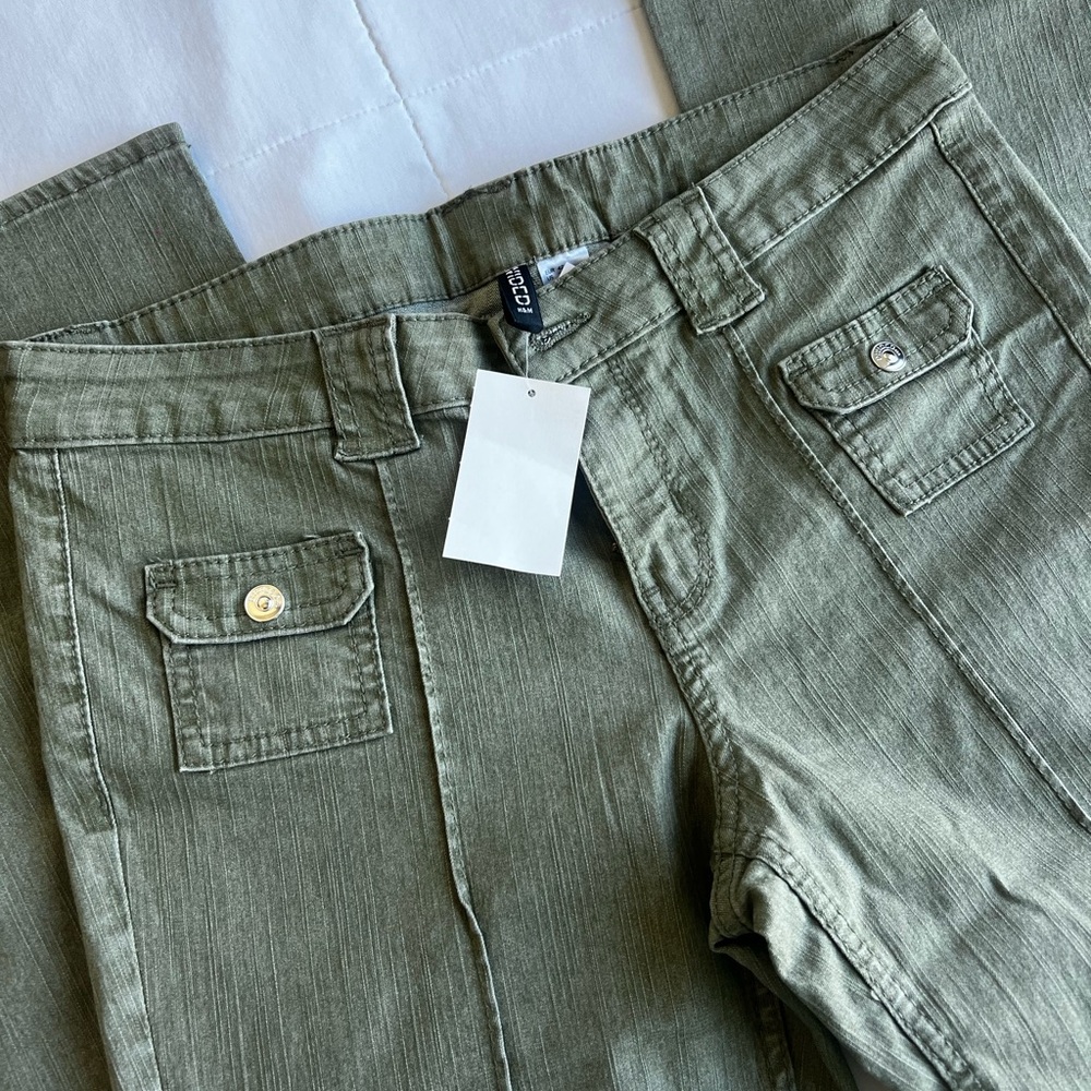 Olive Green Women’s Cargo-Style Flare Pants